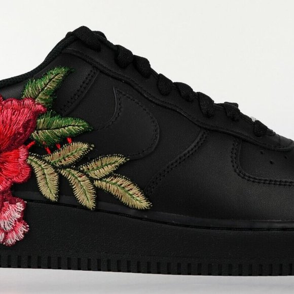 Nike Air Force 1 Custom Black Shoes Red Rose Flower Floral Men Women Kids Low main image 4